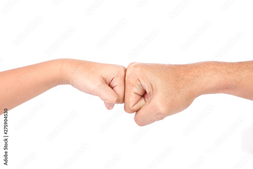 Fist Bump between Man and Boy. ISOLATED On WHITE BACKGROUND. Fist Bump between Man and Boy. ISOLATED On WHITE BACKGROUND.