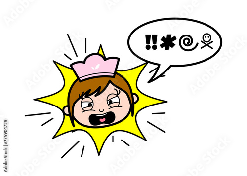 Screaming Face - Retro Cartoon Waitress Female Chef Vector Illustration