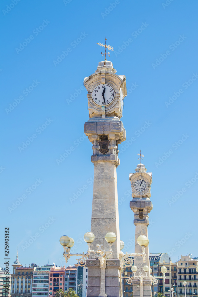 clock tower on the beach of the shell, san sebastian, spain