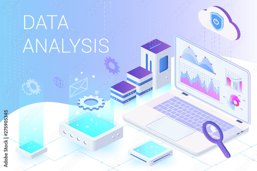 Data analysis isometric web banner vector template. Web analytics and marketing metrics service. Big data, Iot 3d concept. Business and financial research. Database, data storage. Statistics analyzing Data analysis isometric web banner vector template. Web analytics and marketing metrics service. Big data, Iot 3d concept. Business and financial research. Database, data storage. Statistics analyzing