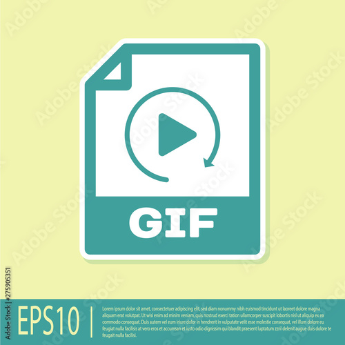 Green GIF file document icon. Download gif button icon isolated on yellow background. GIF file symbol. Vector Illustration