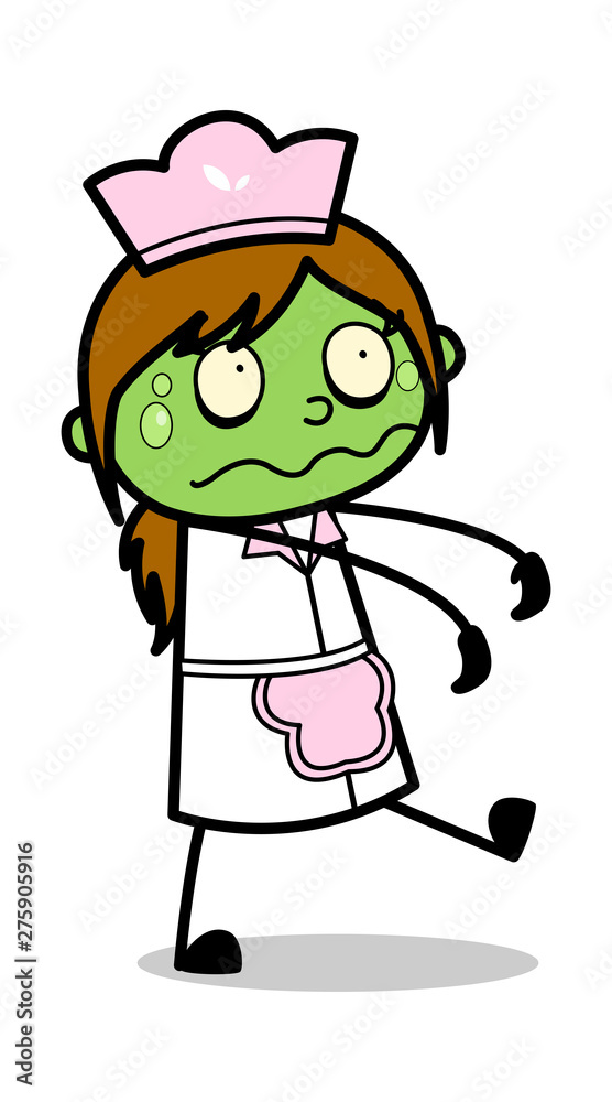 Zombie - Retro Cartoon Waitress Female Chef Vector Illustration