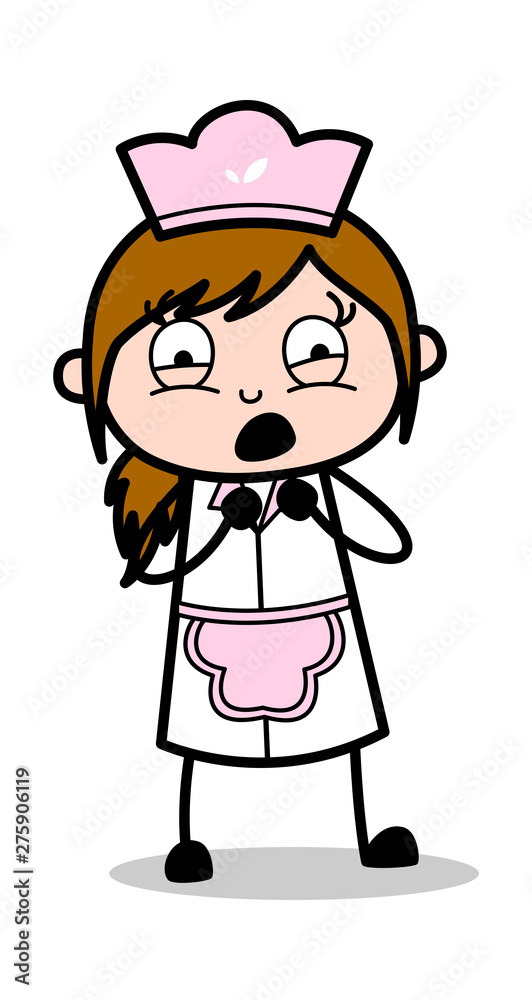 Scared Expression - Retro Cartoon Waitress Female Chef Vector Illustration Scared Expression - Retro Cartoon Waitress Female Chef Vector Illustration