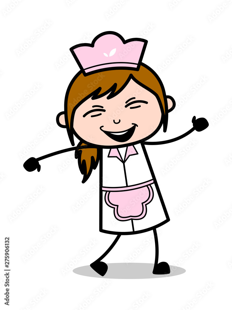 Dancing in Joy - Retro Cartoon Waitress Female Chef Vector Illustration Dancing in Joy - Retro Cartoon Waitress Female Chef Vector Illustration
