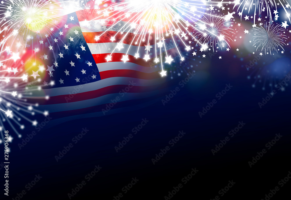 USA 4th of july independence day design of american flag with fireworks - obrazy, fototapety, plakaty 