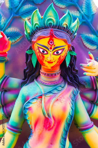 Goddess Durga painted in colorful paint for Durga Puja Festival