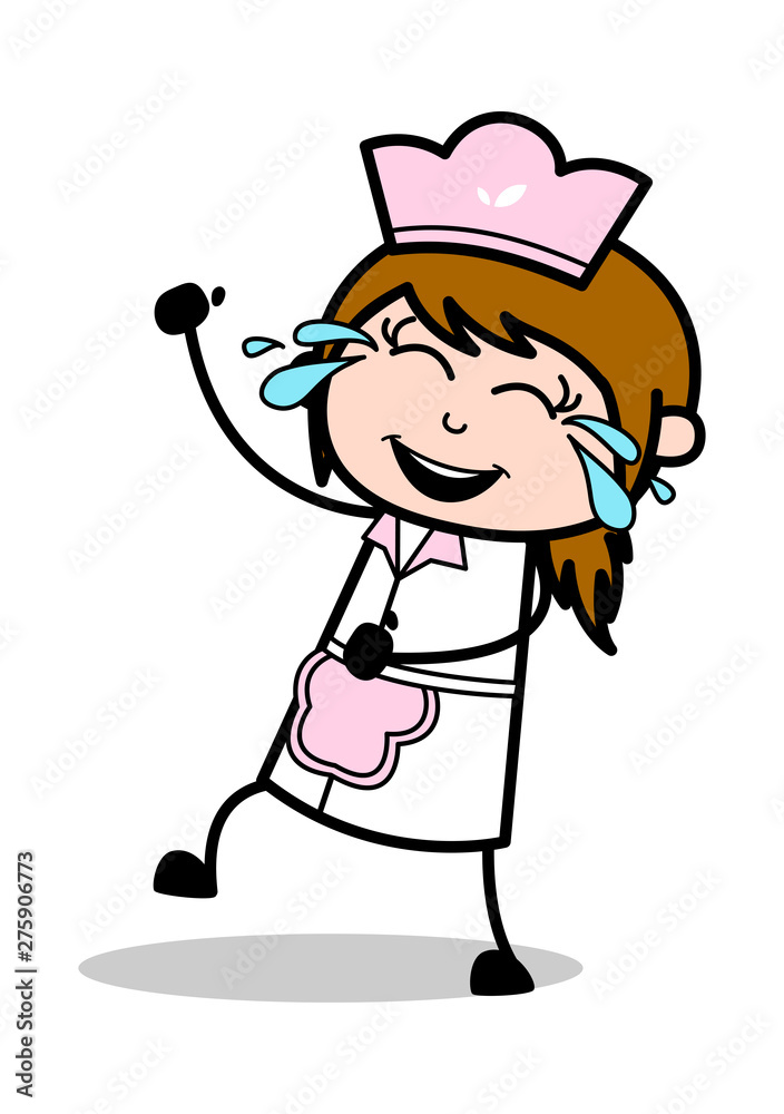 Laughing - Retro Cartoon Waitress Female Chef Vector Illustration Laughing - Retro Cartoon Waitress Female Chef Vector Illustration