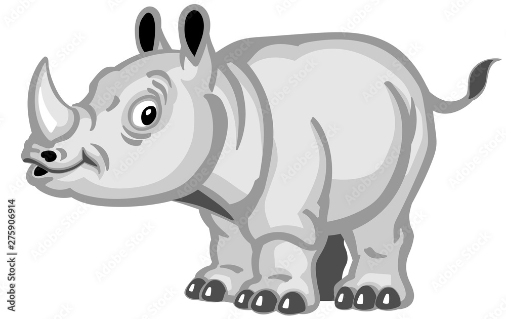 Cartoon rhino. Baby rhinoceros side view. Isolated vector illustration for little kids