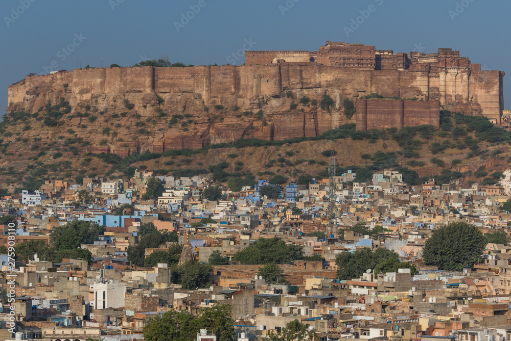 Jodhpur, India - largest indian state by area and one of the main touristic sites, Rajasthan is famous for its fortresses and the desertic environment. Here in particular the city of Jodhpur