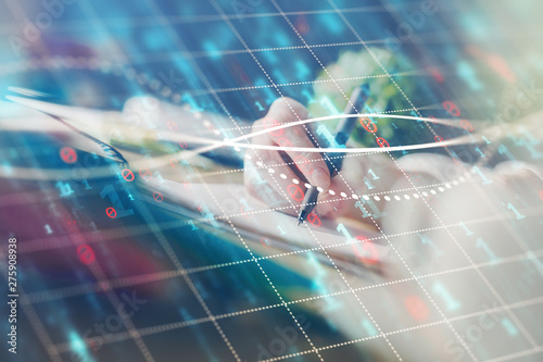 Wallpaper Mural Financial forex graph drawn over hands taking notes background. Concept of research. Multi exposure Torontodigital.ca