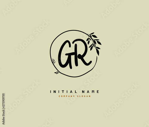 G R GR Beauty vector initial logo, handwriting logo of initial signature, wedding, fashion, jewerly, boutique, floral and botanical with creative template for any company or business.