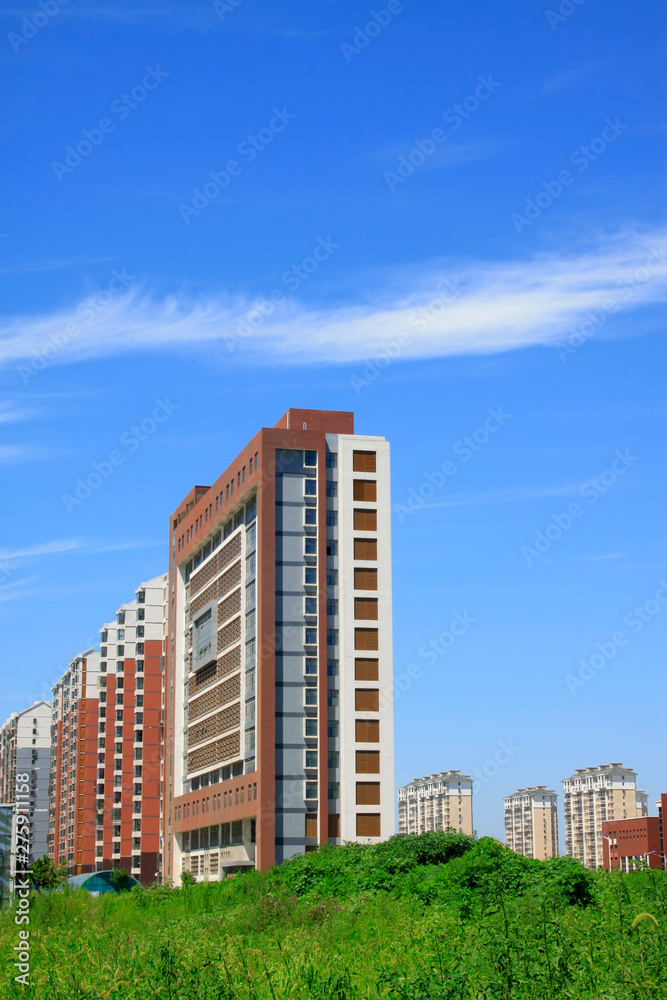 Building under the blue sky white clouds