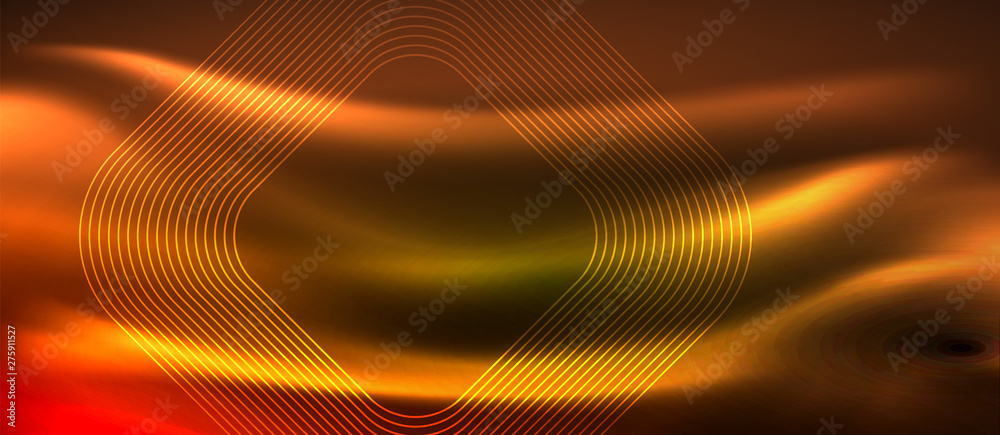 Neon square shapes lines on glowing light background Neon square shapes lines on glowing light background