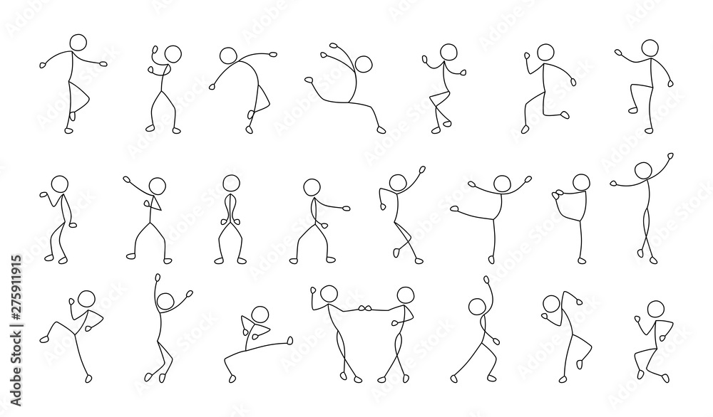 dancing people, freehand drawing, sketch, stick figure man pictogram,  isolated silhouettes on white background Stock Illustration | Adobe Stock