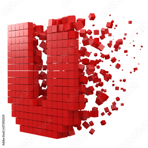 letter U shaped data block. version with red cubes. 3d pixel style vector illustration.