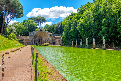 italian archaeological site Villa Adriana or Hadrians Villa in the Serapeo Canapeo or Canopus area pool and temple in Tivoli - Lazio - Italy photo