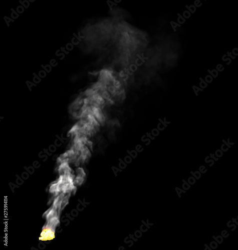 burning campfire place with white smoke isolated on black, creative fire 3D illustration