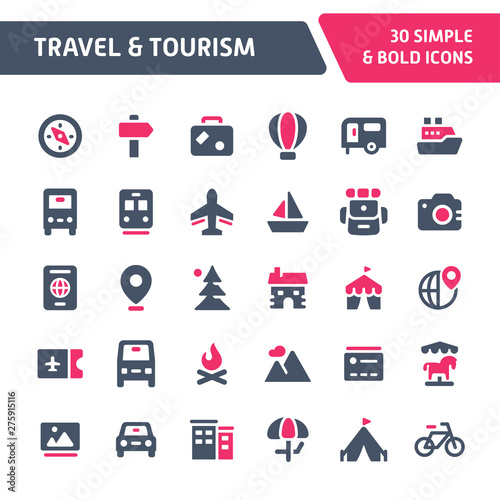 Travel & Tourism Vector Icon Set.