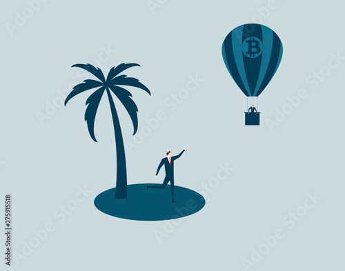Business people with hot air balloon currency symbols, pursuing goals and aspirations,bitcoin