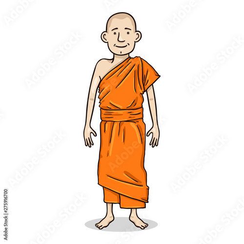 Vector Cartoon Color Character - Young White Man in Monastic Robes. Buddhist Monk Illustration.