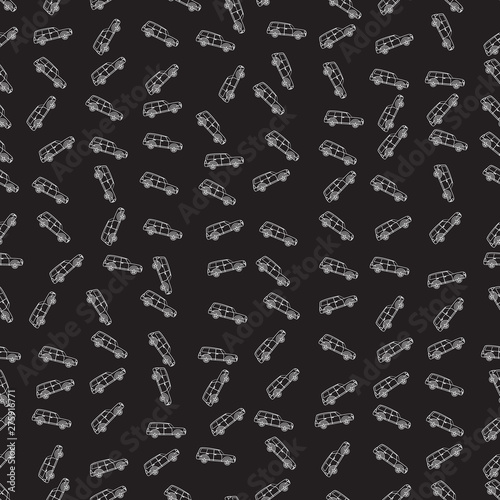 Seamless black techno background with white cars