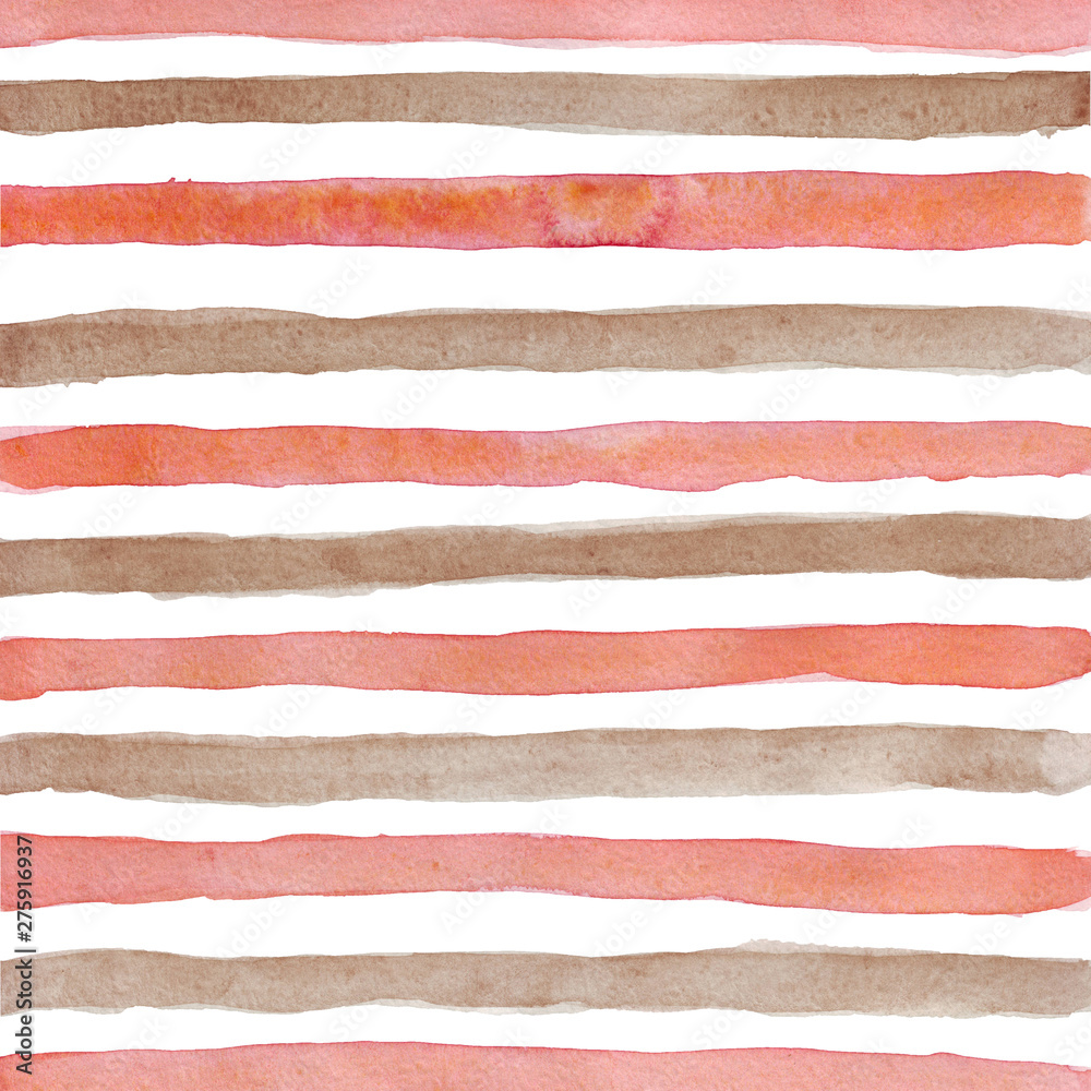 Hand-drawn watercolor background of red and brown stripes for posters and wedding printing on a white background