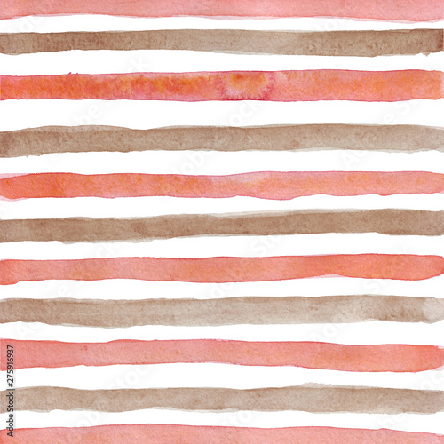 Hand-drawn watercolor background of red and brown stripes for posters and wedding printing on a white background