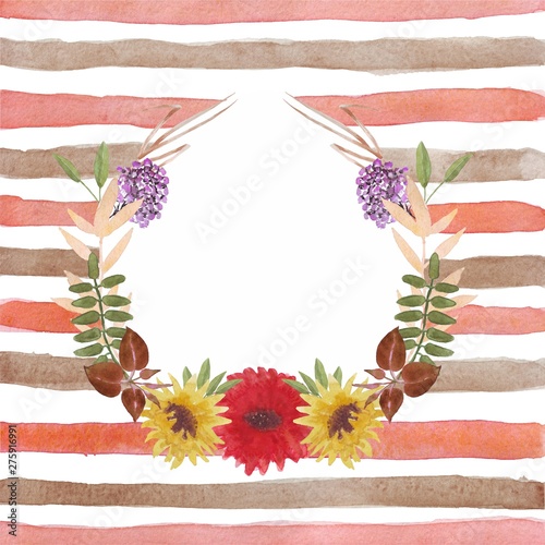 Pattern background autumn wreath frame on striped background for invitation cards packaging and other kinds of design