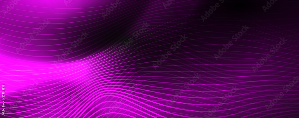 Smoky glowing waves in the dark. Dark abstract background with neon color light and wavy lines. Vector Smoky glowing waves in the dark. Dark abstract background with neon color light and wavy lines. Vector