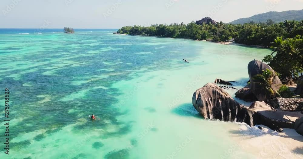 Aerial Descending: Clear Kayaking on the Blue Waters of La Digue Seychelles
