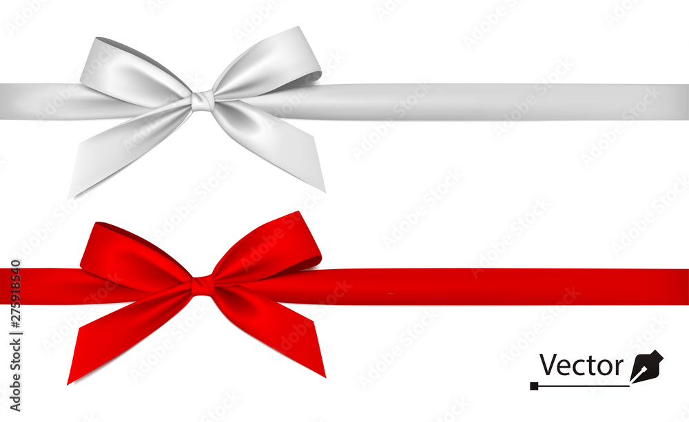 Red, white bow with ribbon. Red, white bow with ribbon.