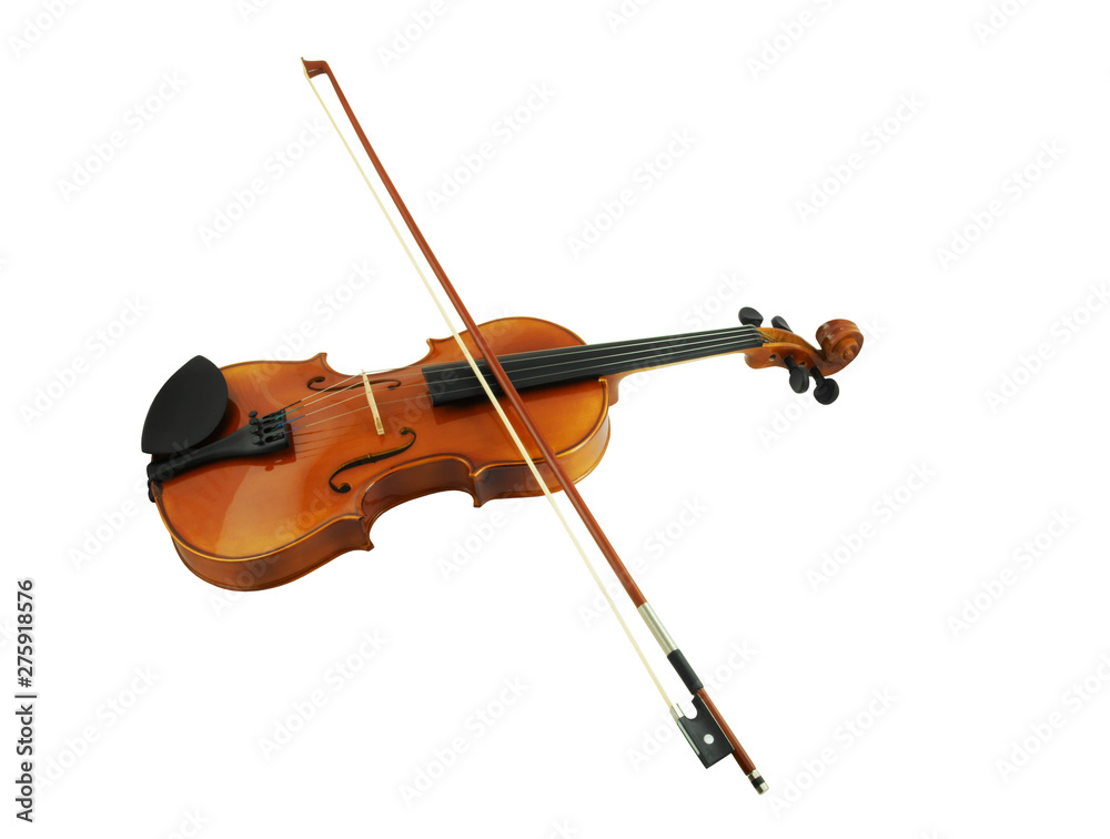 Fototapeta premium Violin and bow isolated on white background