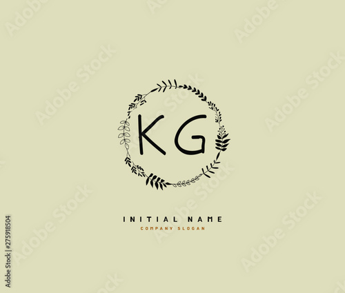 K G KG Beauty vector initial logo, handwriting logo of initial signature, wedding, fashion, jewerly, boutique, floral and botanical with creative template for any company or business.
