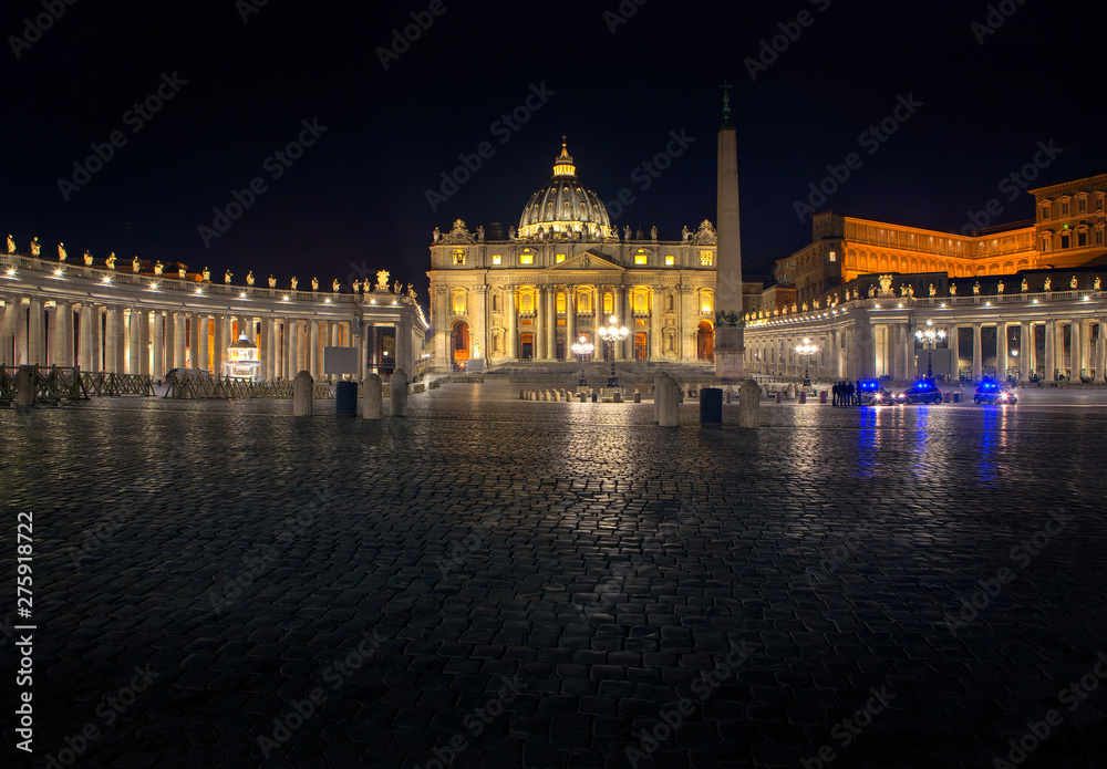  St Peter Square and basilica at night , Vatican  