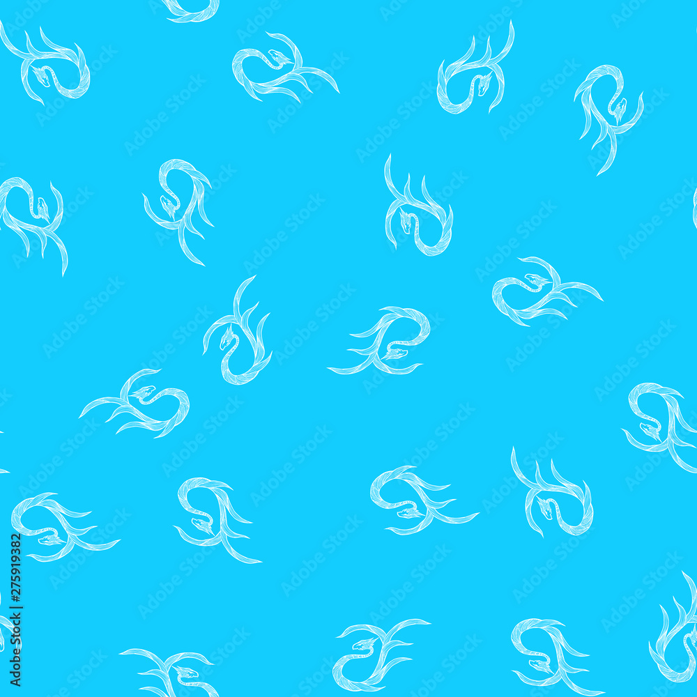 Seamless pattern of hand drawn vector dragon isolated on blue background. Fantastic dragon icon. Freehand seamless silhouette of mythology aminal. Fantasy outline illustration Seamless pattern of hand drawn vector dragon isolated on blue background. Fantastic dragon icon. Freehand seamless silhouette of mythology aminal. Fantasy outline illustration