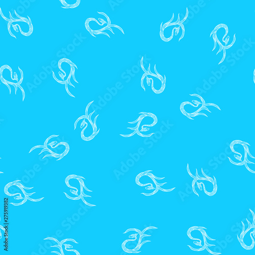 Seamless pattern of hand drawn vector dragon isolated on blue background. Fantastic dragon icon. Freehand seamless silhouette of mythology aminal. Fantasy outline illustration © aifeati