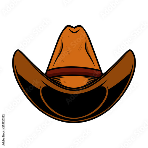 Illustration of cowboy hat isolated on white background. Design element for poster, card, banner, sign, emblem, label. Vector illustration