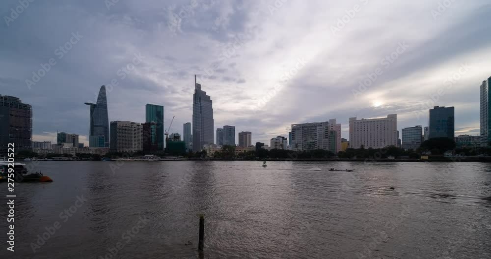 Time lapse landscape skyline sunset to night of Ho Chi Minh city or Sai Gon. Royalty high-quality stock footage time lapse or timelapse footage of Ho Chi Minh City in sunset to night with cloudy sky Time lapse landscape skyline sunset to night of Ho Chi Minh city or Sai Gon. Royalty high-quality stock footage time lapse or timelapse footage of Ho Chi Minh City in sunset to night with cloudy sky