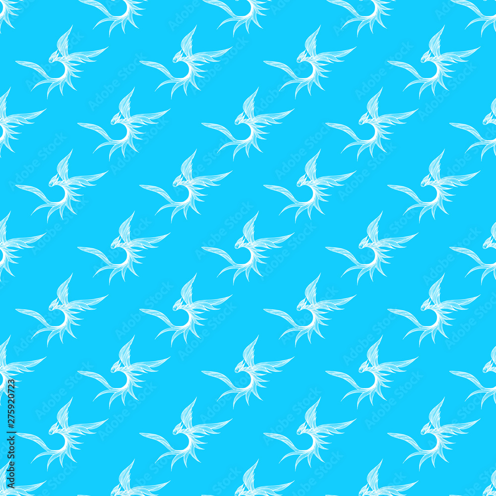 Seamless pattern of hand drawn vector dragon isolated on blue background. Fantastic dragon icon. Freehand seamless silhouette of mythology aminal. Fantasy outline illustration Seamless pattern of hand drawn vector dragon isolated on blue background. Fantastic dragon icon. Freehand seamless silhouette of mythology aminal. Fantasy outline illustration