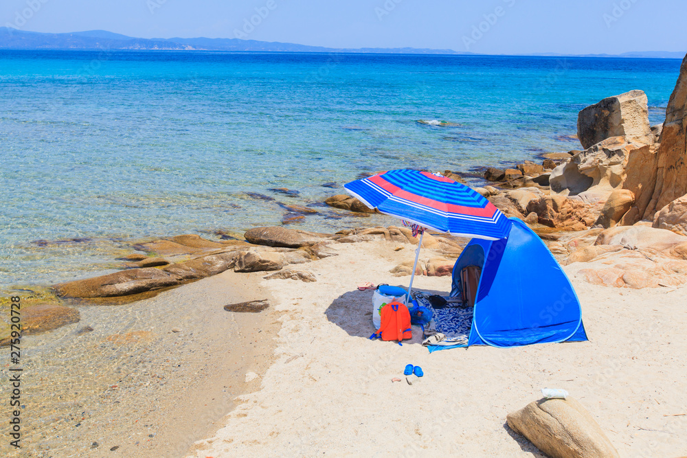 Summer travel camping on lonely sand beach Summer travel camping on lonely sand beach