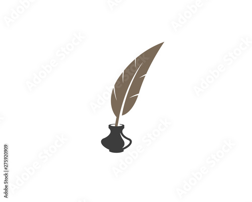 Creative Abstract feather Ink bottle Logo Design Vector Symbol Illustration