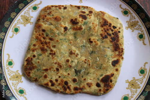 Close up of Mint Paratha lying on plate