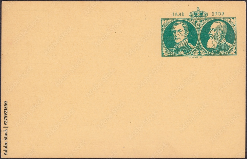 Old postcard of Belgium 1905 with miniature heraldic portrait Old postcard of Belgium 1905 with miniature heraldic portrait