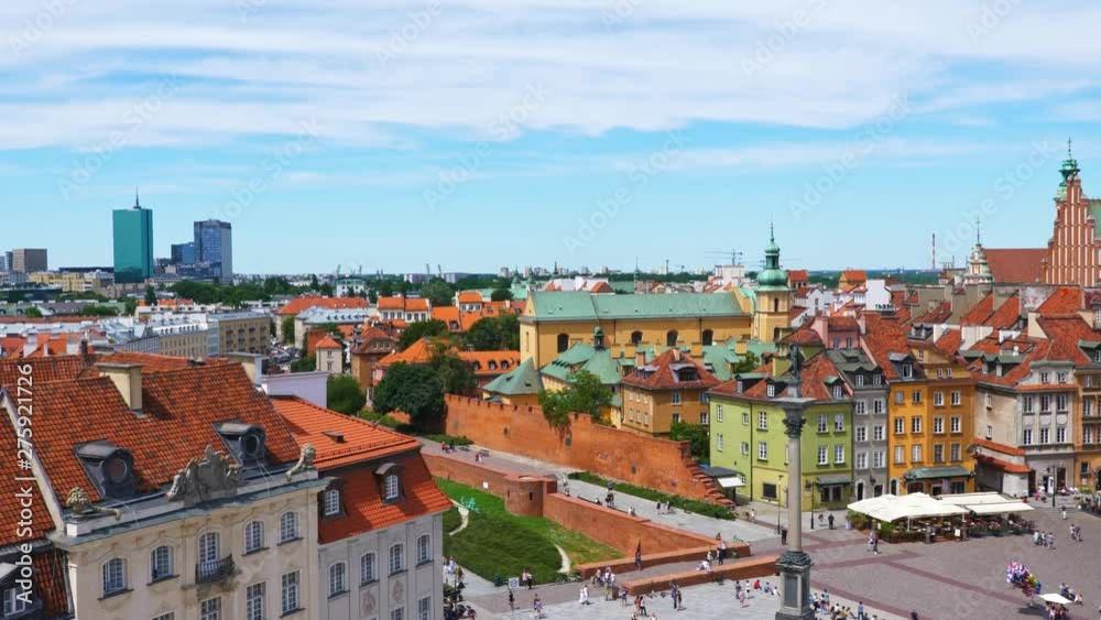 City of Warsaw in Poland, aerial pan of Old Town City of Warsaw in Poland, aerial pan of Old Town