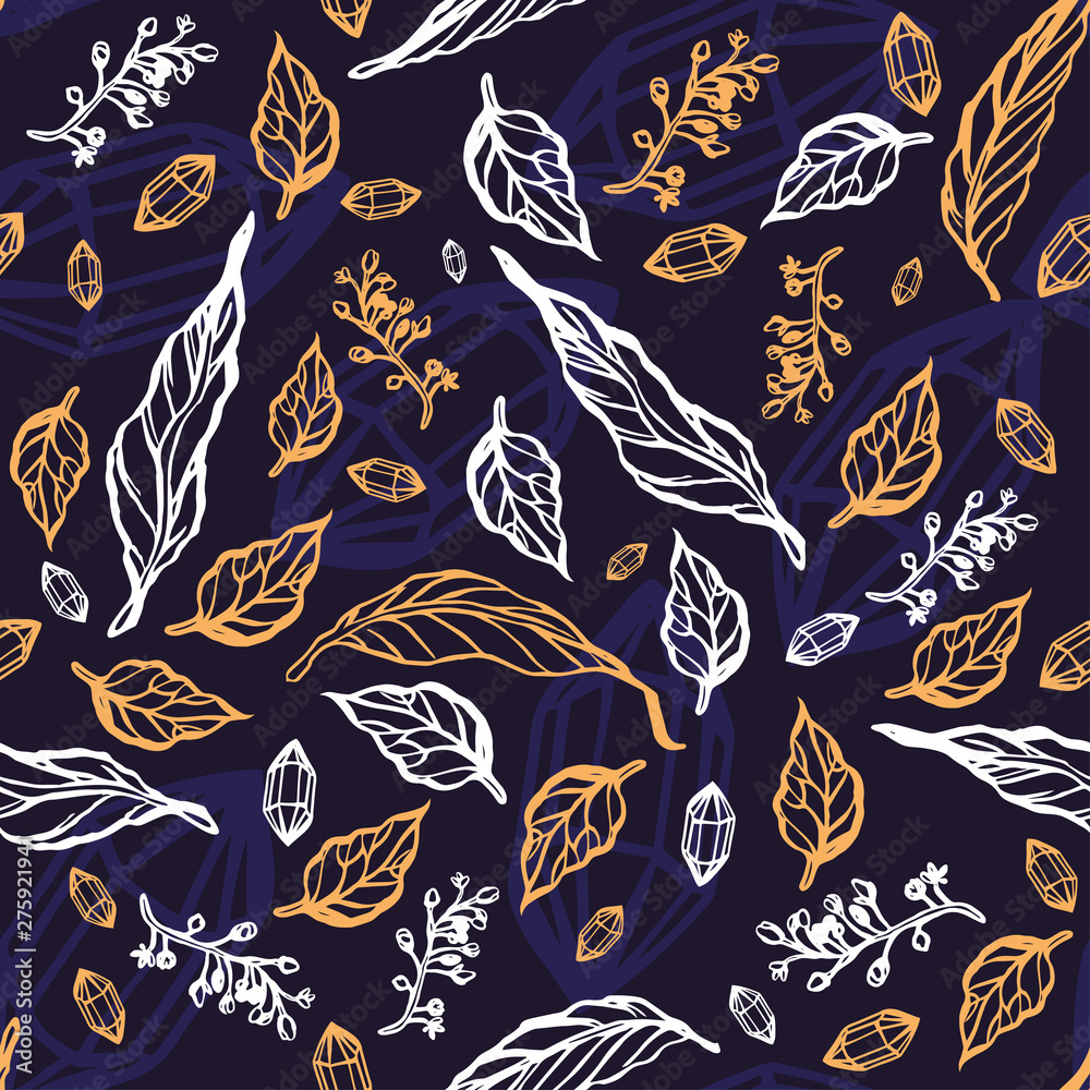 Fototapeta premium Seamless pattern with leaves and branches. Floral ornament.