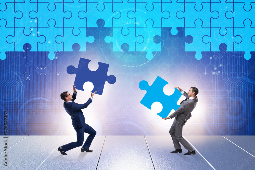 Concept of businessman with missing jigsaw puzzle piece Concept of businessman with missing jigsaw puzzle piece