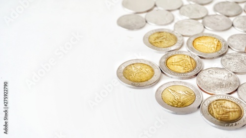 Rusty Thai coins 1, 5 and 10 Baht isolated on white background