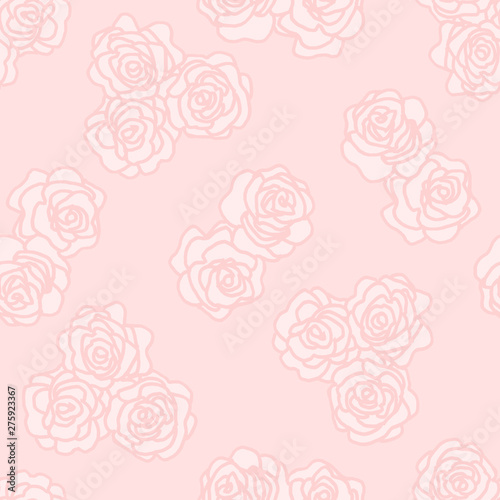 Seamless pattern with delicate pink flowers. Cute pattern for wedding cards decor, Wallpaper, website design. © Vasilisa