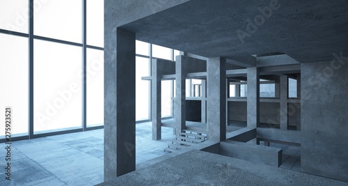 Abstract architectural concrete interior of a minimalist house. 3D illustration and rendering. © SERGEYMANSUROV