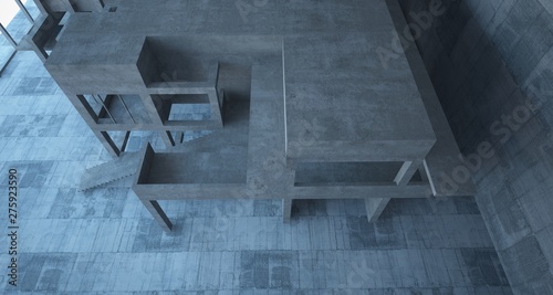 Abstract architectural concrete interior of a minimalist house. 3D illustration and rendering.